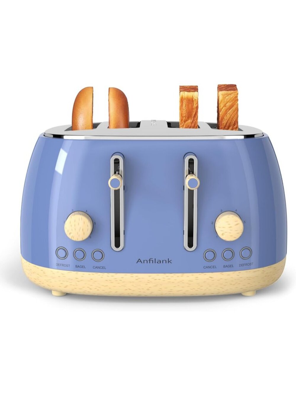 4 Slice Sapphire Blue Retro Stainless Steel Extra Wide Slots Cancel Toaster